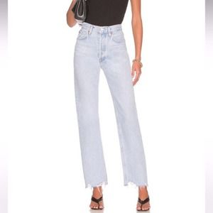 NWT Agolde 90s pinch waist high rise straight destroyed hem jeans in Imitate, 28